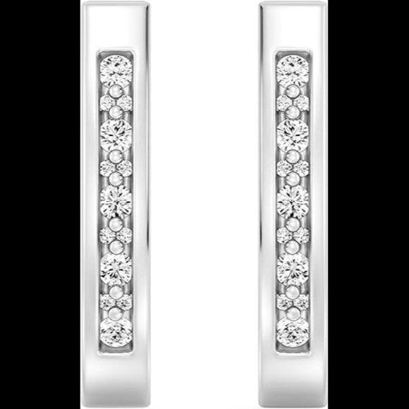 Beaded Channel Huggie Hoop Earrings SI1 F-Color Lab-Grown Diamonds, Prong-Set